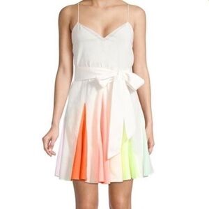 Alice + Olivia Kimmy Sleeveless Short Godet Dress White & Rainbow Size XS
